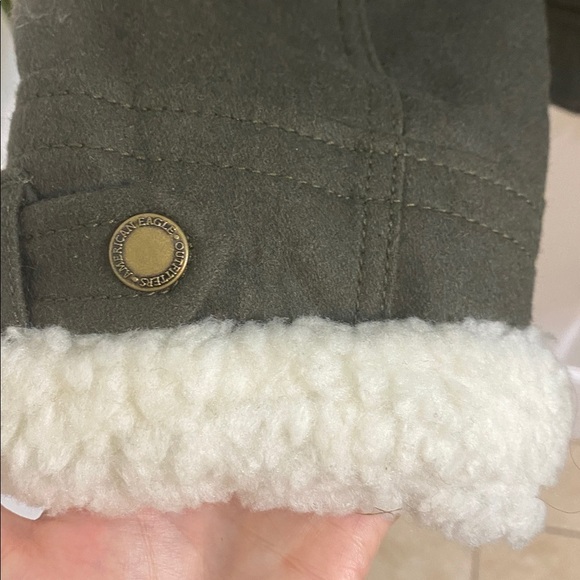 American Eagle Women’s Olive Moto Wool Bomber Jacket Faux Fleece Trim Size XXL - Picture 5 of 9